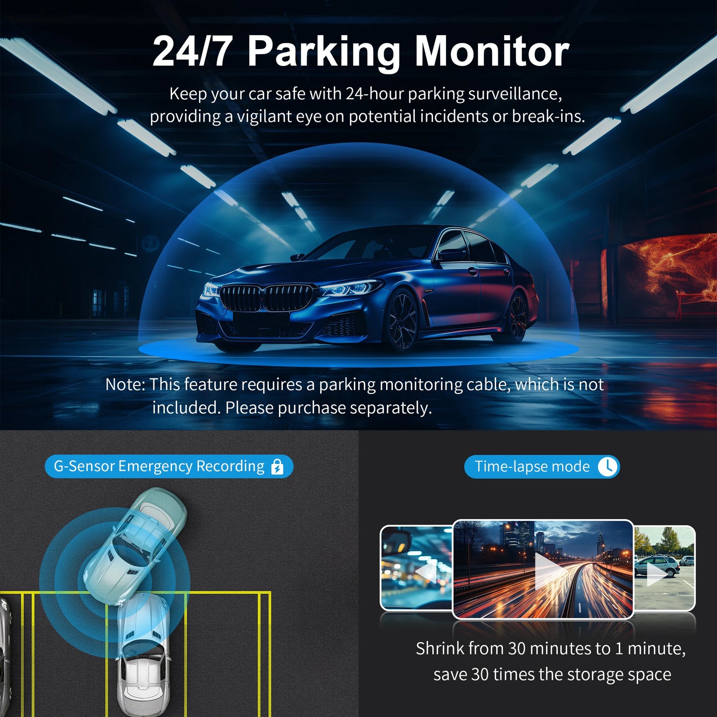 KAWA D6 Dash Cam 2K 1440P WiFi avec Contrôle Vocal, Vision Nocturne, G-Sensor et Enregistrement