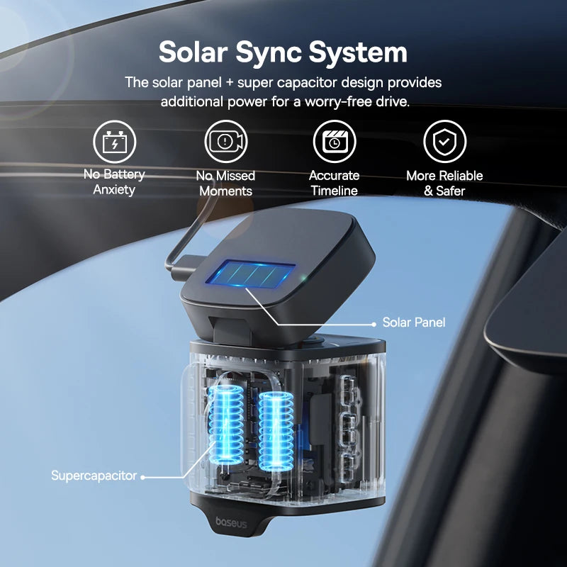 Dashcam Baseus VD1 3K avant + 1080P arrière — GPS intégré, supercondensateur, surveillance parking 24h/24