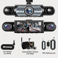 Dashcam 4 canaux 360° 1080P — Vision nocturne, capteur G, surveillance parking 24h/24