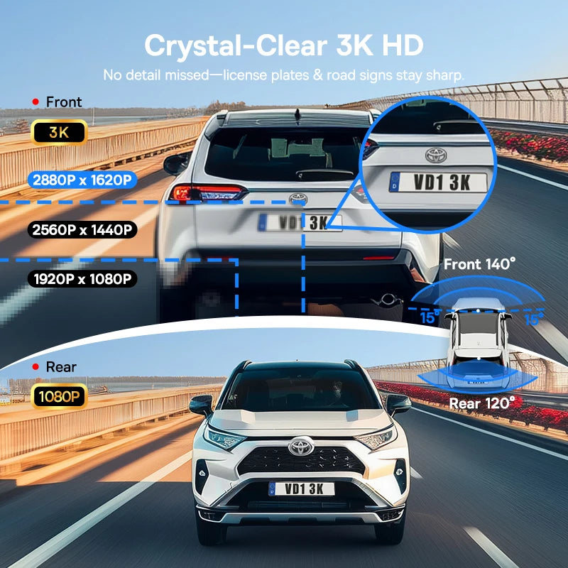 Dashcam Baseus VD1 3K avant + 1080P arrière — GPS intégré, supercondensateur, surveillance parking 24h/24