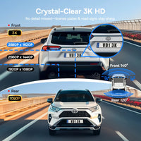 Dashcam Baseus VD1 3K avant + 1080P arrière — GPS intégré, supercondensateur, surveillance parking 24h/24