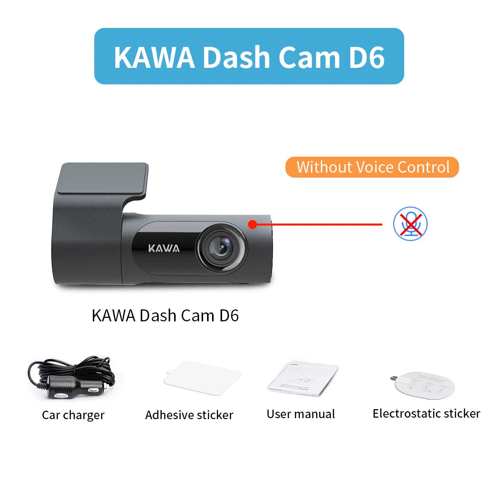 KAWA D6 Dash Cam 2K 1440P WiFi avec Contrôle Vocal, Vision Nocturne, G-Sensor et Enregistrement