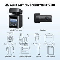 Dashcam Baseus VD1 3K avant + 1080P arrière — GPS intégré, supercondensateur, surveillance parking 24h/24