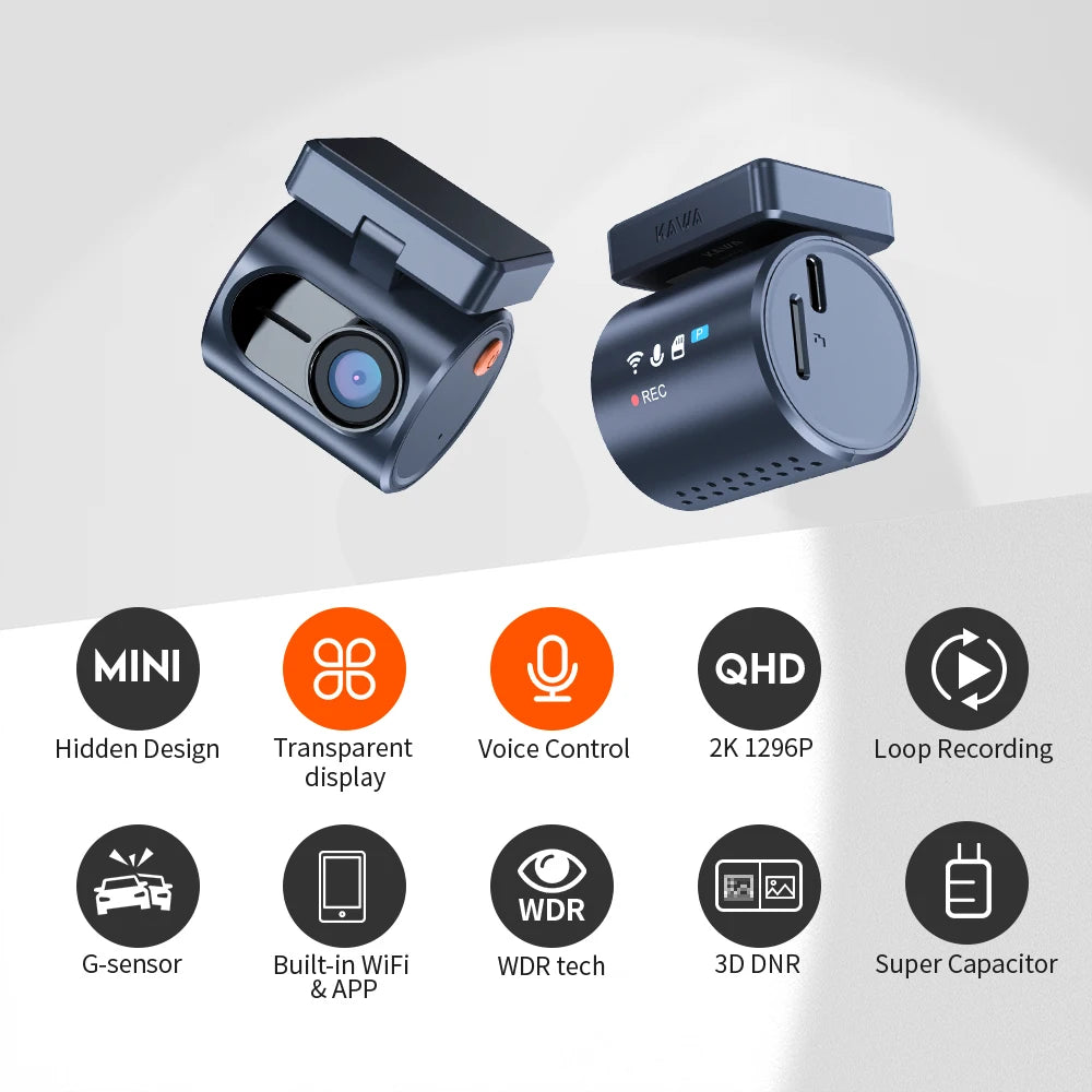 Dashcam KAWA MINI 3 Pro 2K — WiFi, commande vocale, surveillance parking 24h/24