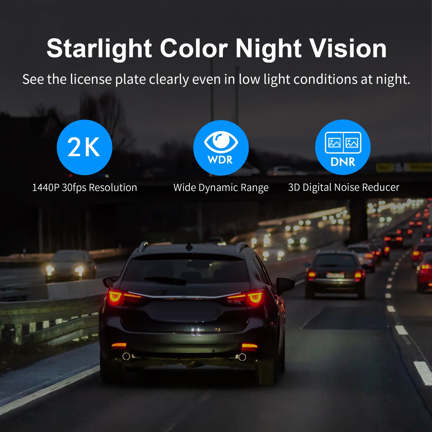 KAWA D6 Dash Cam 2K 1440P WiFi avec Contrôle Vocal, Vision Nocturne, G-Sensor et Enregistrement