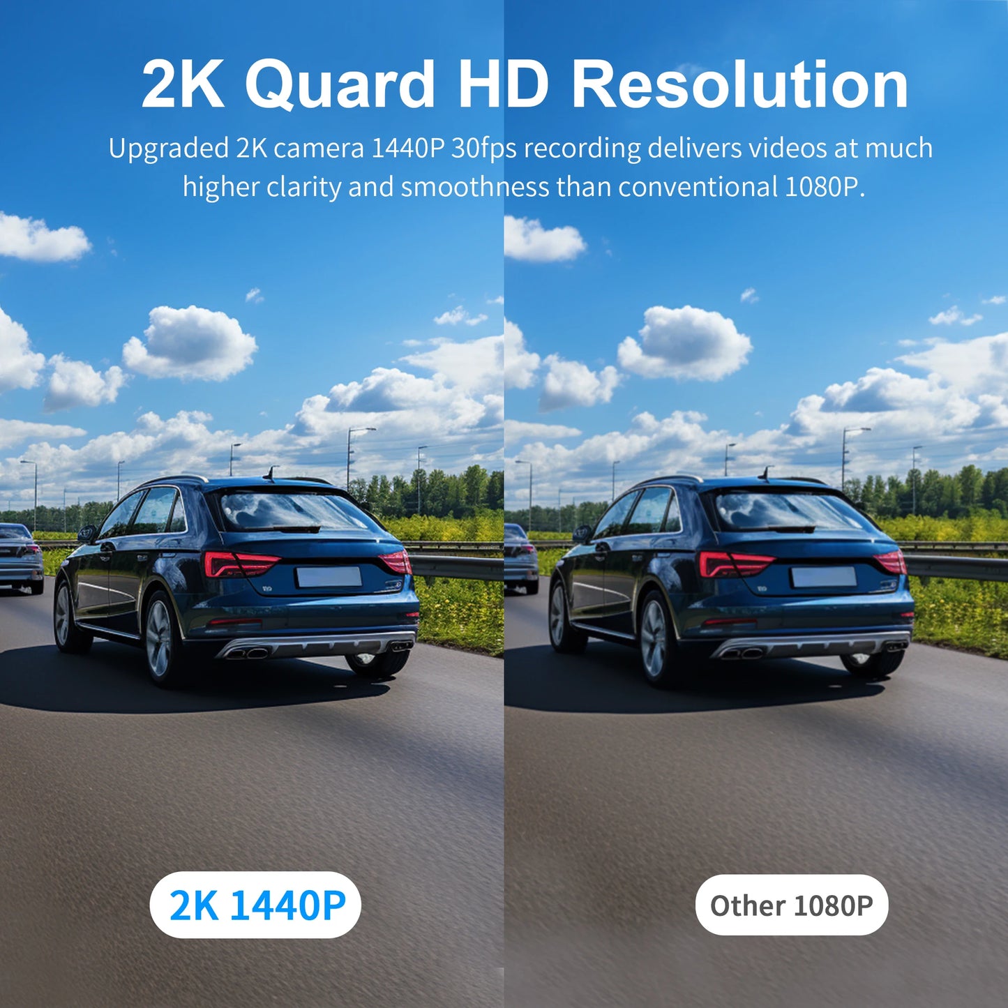 KAWA D6 Dash Cam 2K 1440P WiFi avec Contrôle Vocal, Vision Nocturne, G-Sensor et Enregistrement