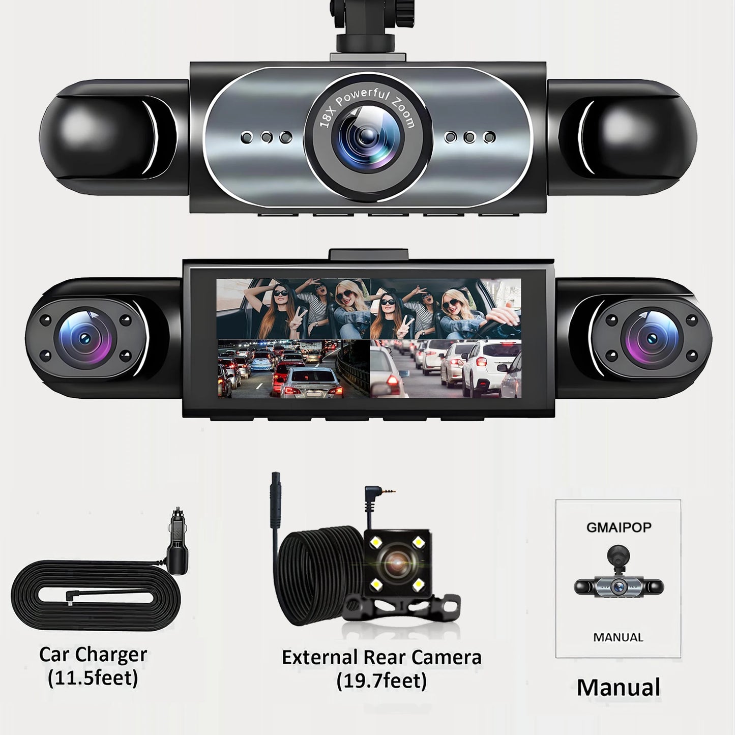 Dashcam 4 canaux 360° 1080P — Vision nocturne, capteur G, surveillance parking 24h/24