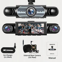 Dashcam 4 canaux 360° 1080P — Vision nocturne, capteur G, surveillance parking 24h/24