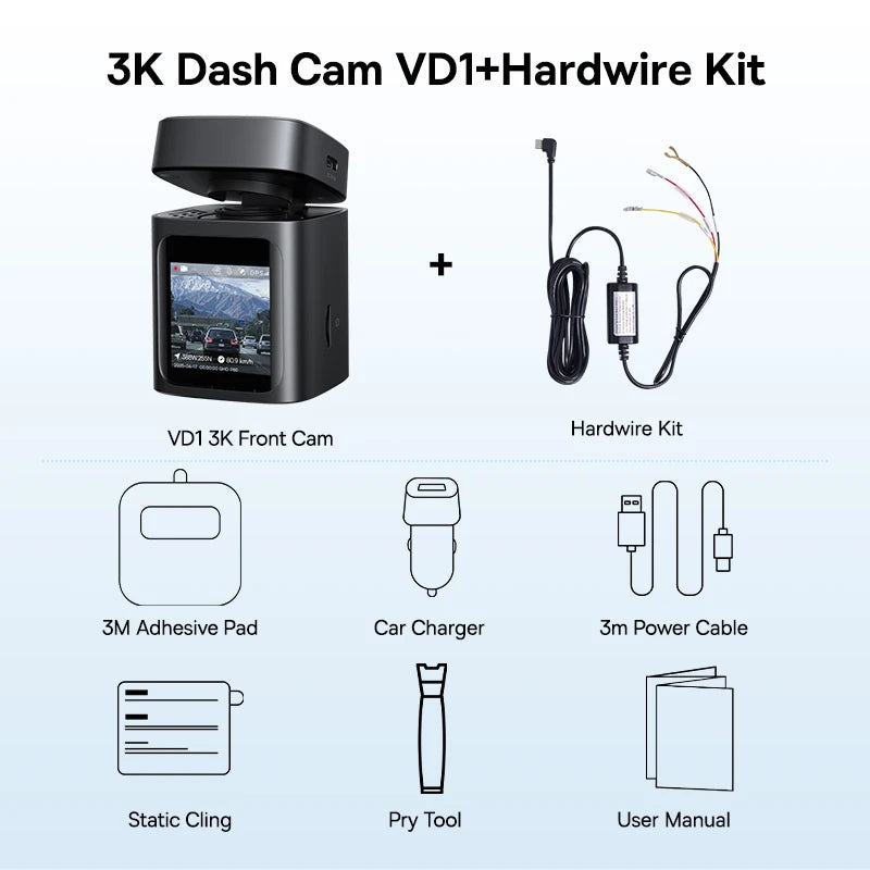 Dashcam Baseus VD1 3K avant + 1080P arrière — GPS intégré, supercondensateur, surveillance parking 24h/24