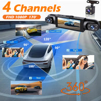Dashcam 4 canaux 360° 1080P — Vision nocturne, capteur G, surveillance parking 24h/24