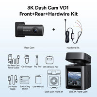 Dashcam Baseus VD1 3K avant + 1080P arrière — GPS intégré, supercondensateur, surveillance parking 24h/24