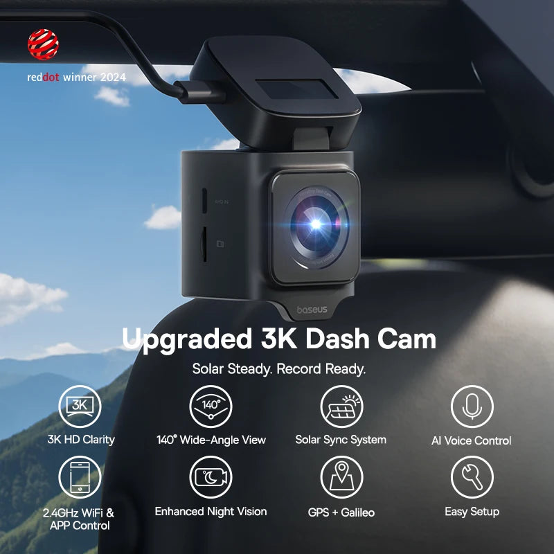 Dashcam Baseus VD1 3K avant + 1080P arrière — GPS intégré, supercondensateur, surveillance parking 24h/24
