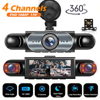 Dashcam 4 canaux 360° 1080P — Vision nocturne, capteur G, surveillance parking 24h/24