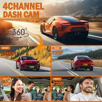 Dashcam 4 canaux WiFi 1080P — Vision nocturne, enregistrement en boucle, surveillance parking