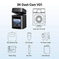 Dashcam Baseus VD1 3K avant + 1080P arrière — GPS intégré, supercondensateur, surveillance parking 24h/24