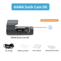 KAWA D6 Dash Cam 2K 1440P WiFi avec Contrôle Vocal, Vision Nocturne, G-Sensor et Enregistrement