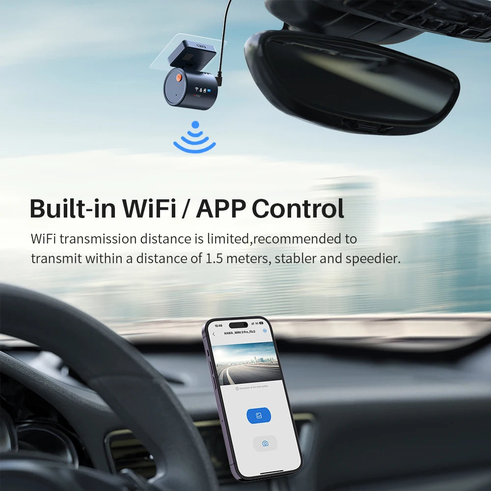 Dashcam KAWA MINI 3 Pro 2K — WiFi, commande vocale, surveillance parking 24h/24