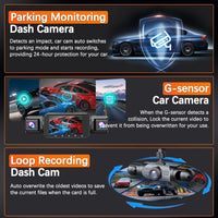 Dashcam 4 canaux 360° 1080P — Vision nocturne, capteur G, surveillance parking 24h/24
