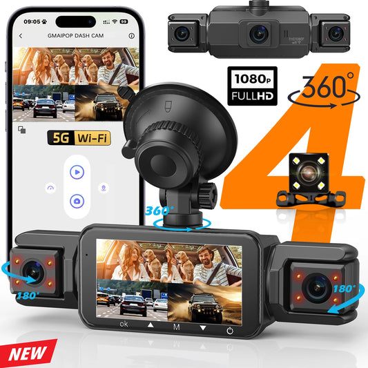 Dashcam 4 canaux WiFi 1080P — Vision nocturne, enregistrement en boucle, surveillance parking – photo 1