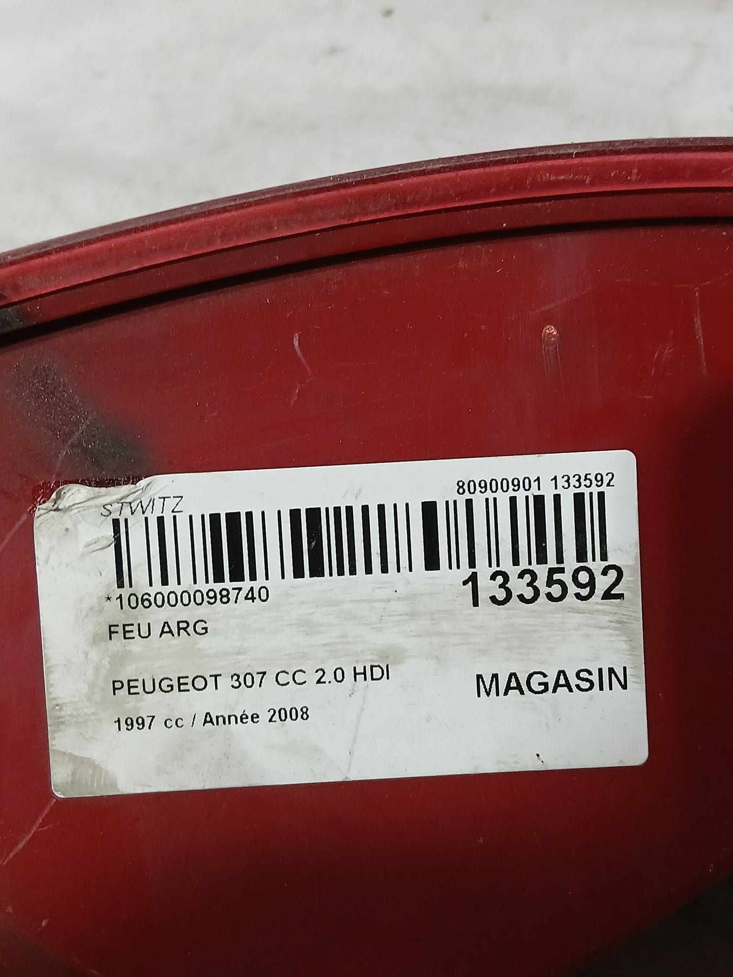 Feux arrière gauche Peugeot 307 CC
